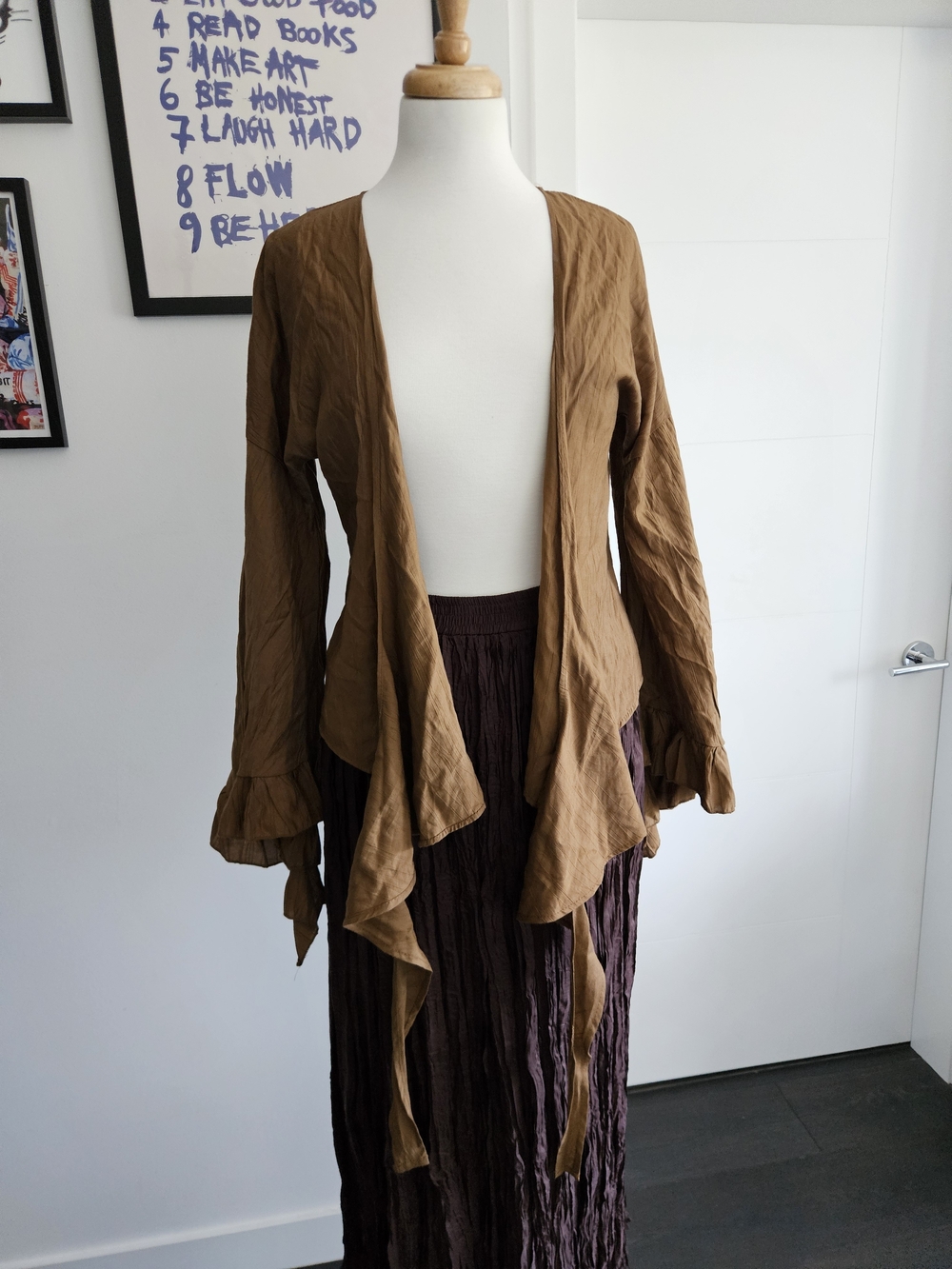 Lightweight Brown Draped Open Cardigan